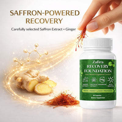 Zafira Organics Recovery Foundation Capsules – Mental Clarity, Hair & Mood Support, Natural Herbal Formula with Saffron Extract, Ginger Extract, L-Theanine, Myo-Inositol, Non-GMO, 60 Capsules